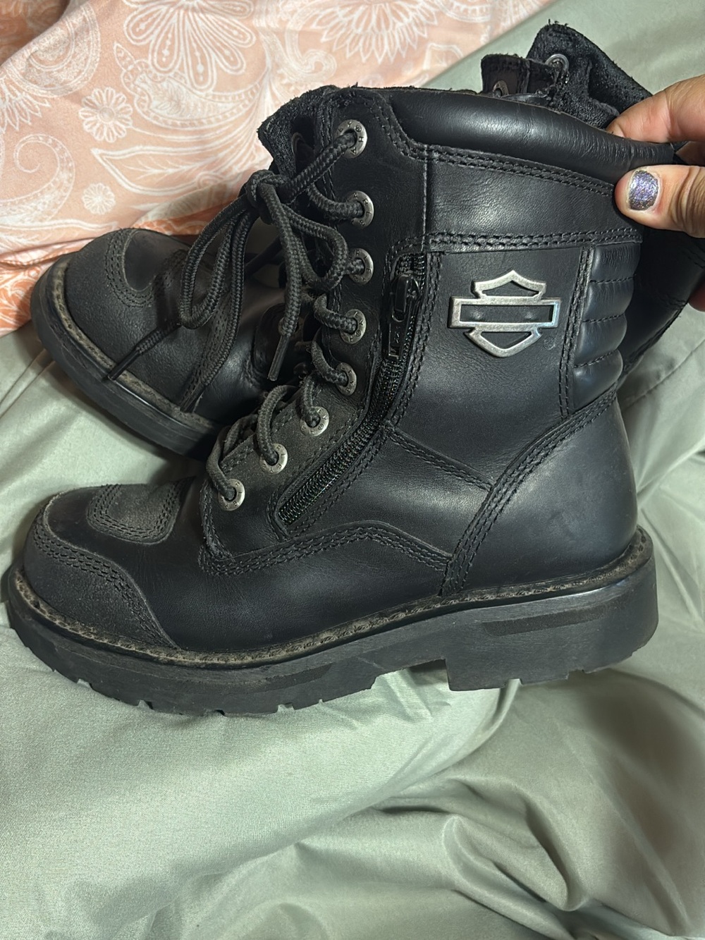 Harley-Davidson lad' Black Lace-Up Leather Boots